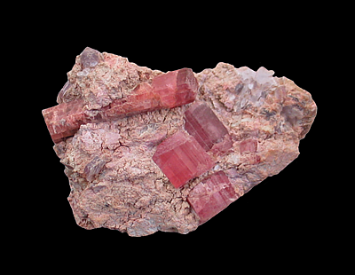 Rubellite in Montmorillonite with Lepidolite, Stewart Mine, Pala Mining District, San Diego County, CA